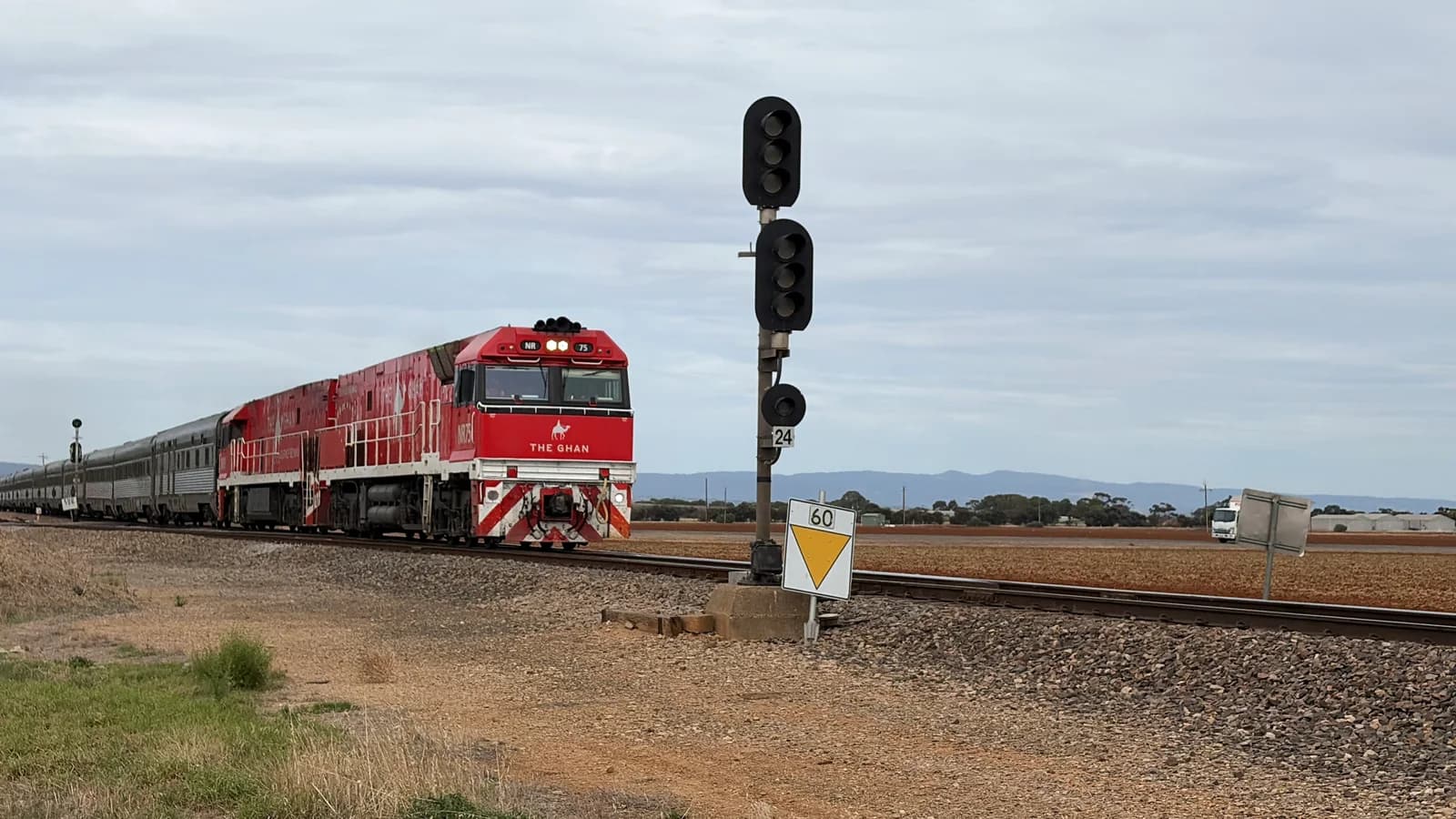 The Ghan travelling through Australia’s outback