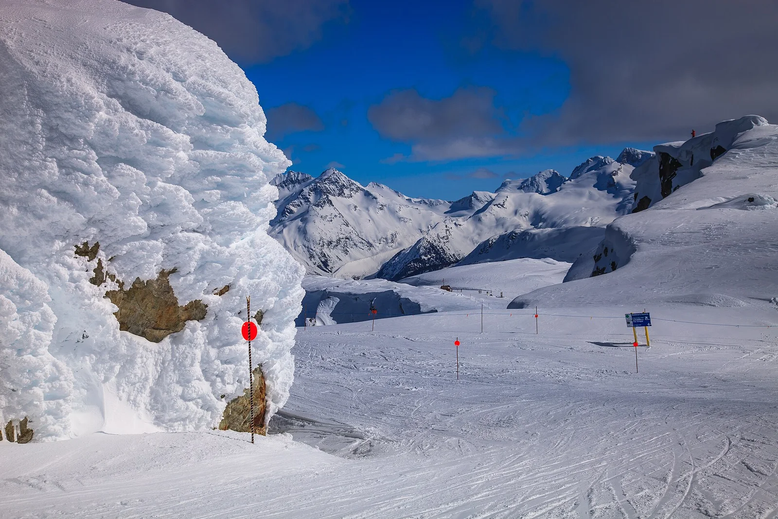 Snow-covered Whistler Mountain beneath a clear winter sky